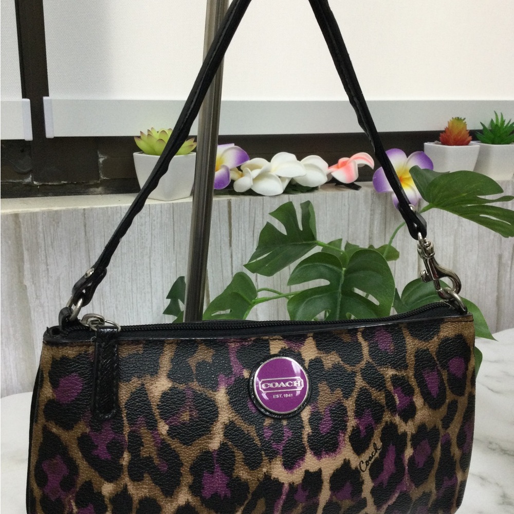Coach Leopard Print Wristlet Pouch in Brown and Purple